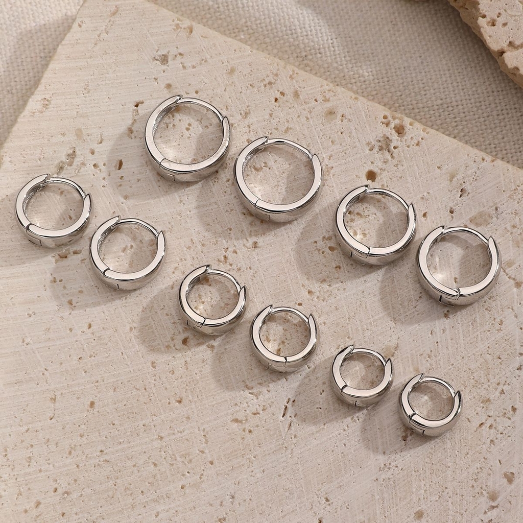 Classic Chunky Hoop Earrings | Khuyên Tai Sterling Silver 925 Phủ Bạch Kim/Vàng 18K
