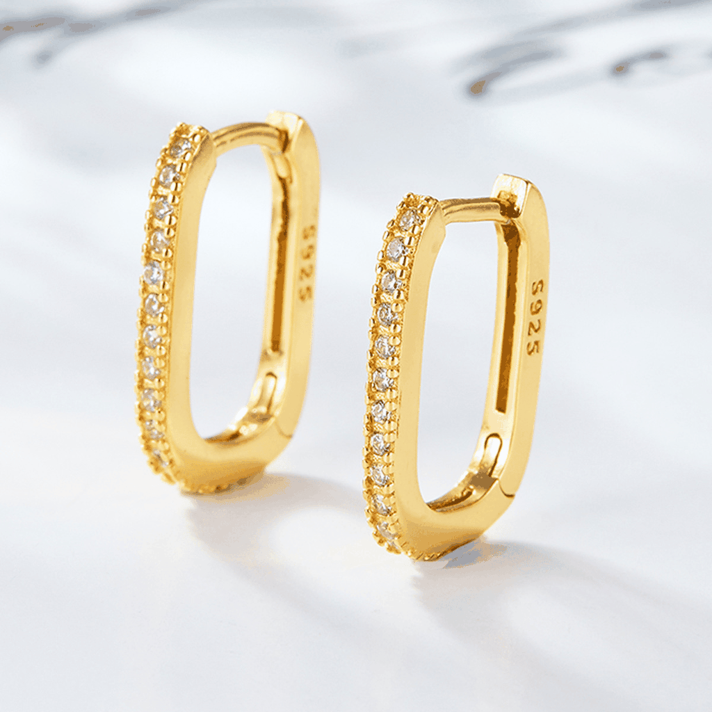 Elegant Pavé Oval Hoop Earrings | Khuyên Tai Sterling Silver 925 Phủ Bạch Kim/Vàng 18K