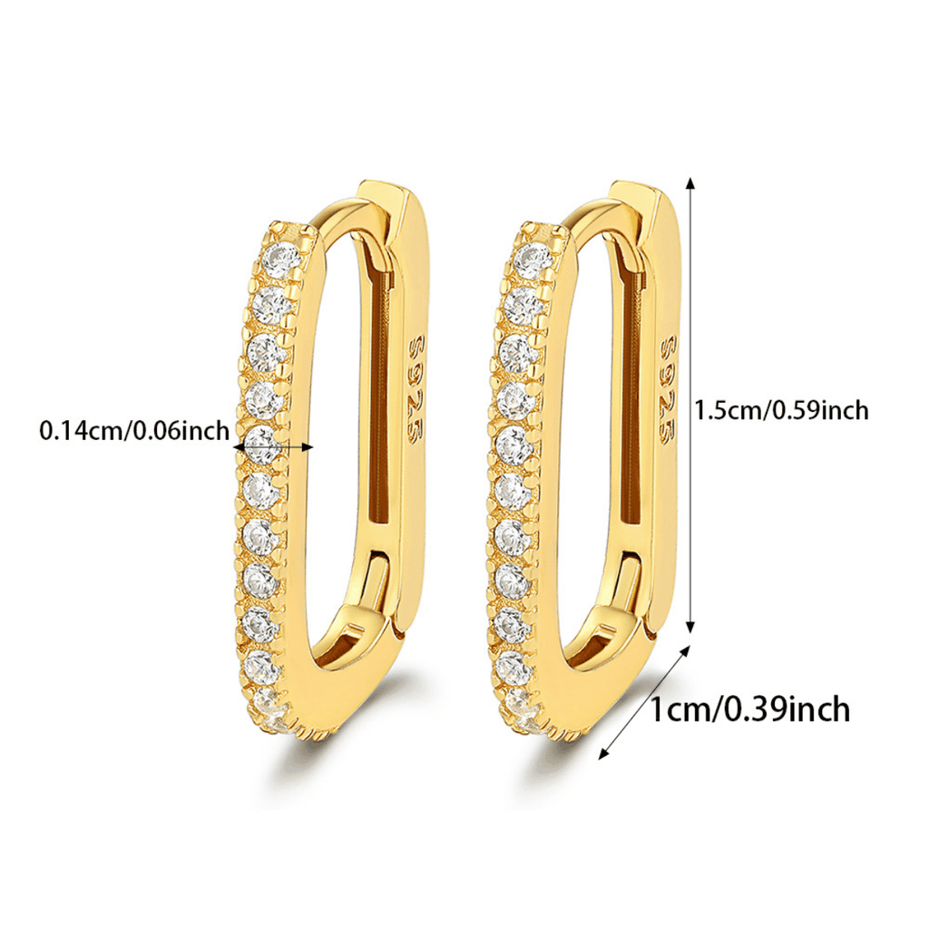 Elegant Pavé Oval Hoop Earrings | Khuyên Tai Sterling Silver 925 Phủ Bạch Kim/Vàng 18K