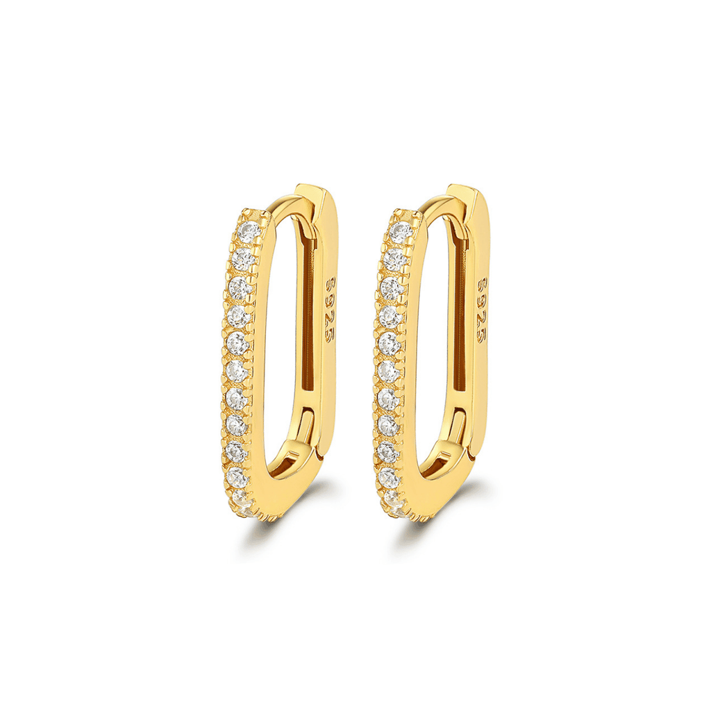 Elegant Pavé Oval Hoop Earrings | Khuyên Tai Sterling Silver 925 Phủ Bạch Kim/Vàng 18K