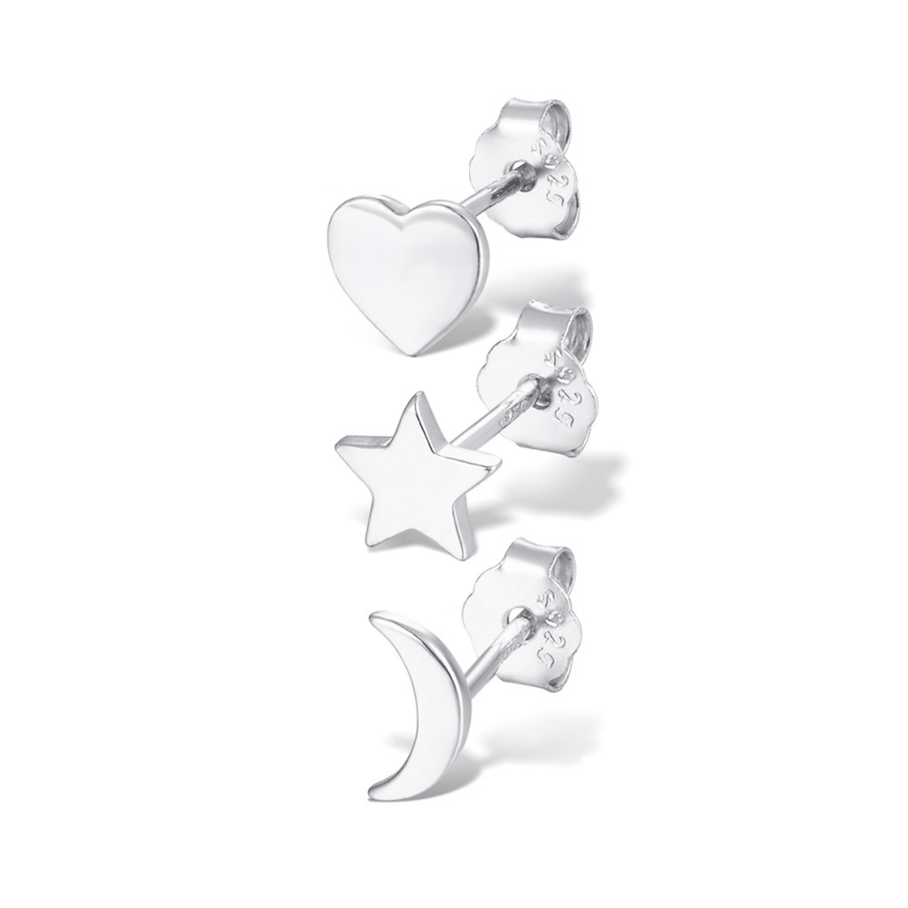 Celestial Love Stud Set | Khuyên Tai Sterling Silver 925 Phủ Bạch Kim/Vàng 18K