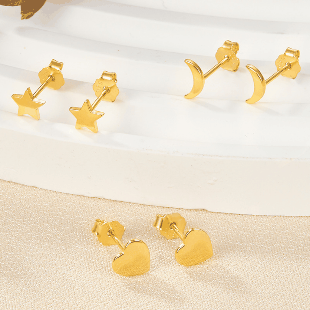 Celestial Love Stud Set | Khuyên Tai Sterling Silver 925 Phủ Bạch Kim/Vàng 18K