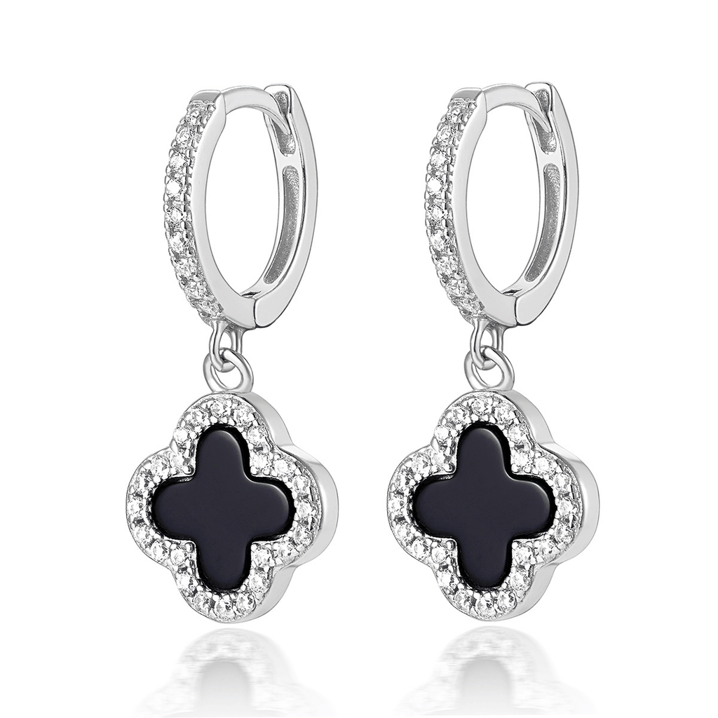 Lucky Clover Drop Hoops Earrings | Khuyên Tai Sterling Silver 925 Phủ Bạch Kim/Vàng 18K