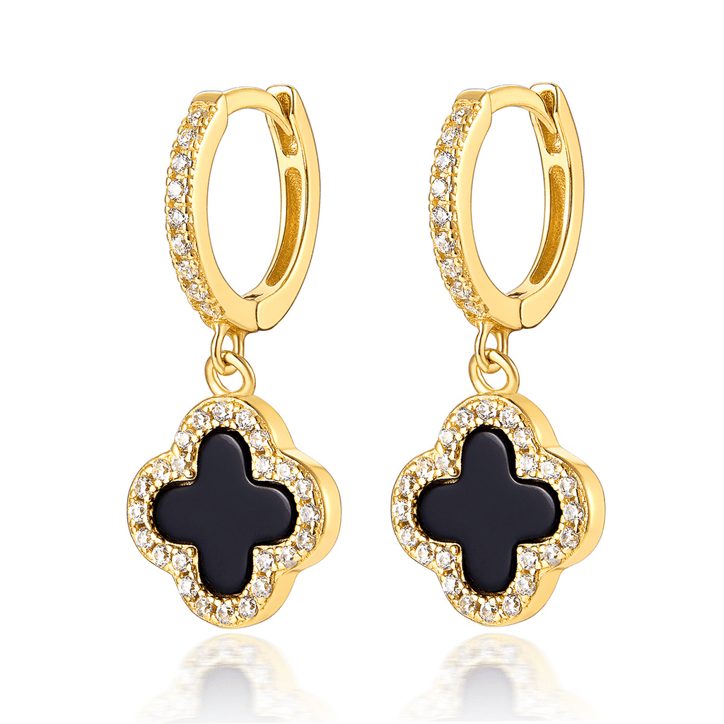 Lucky Clover Drop Hoops Earrings | Khuyên Tai Sterling Silver 925 Phủ Bạch Kim/Vàng 18K