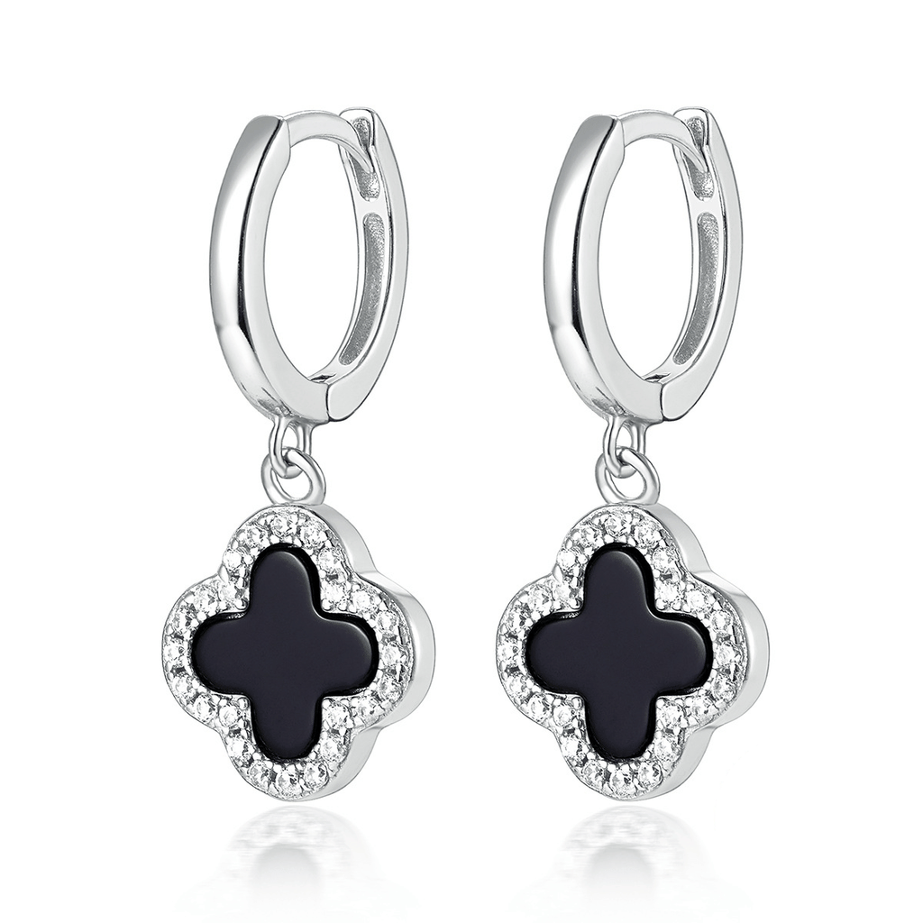 Lucky Clover Drop Hoops Earrings | Khuyên Tai Sterling Silver 925 Phủ Bạch Kim/Vàng 18K