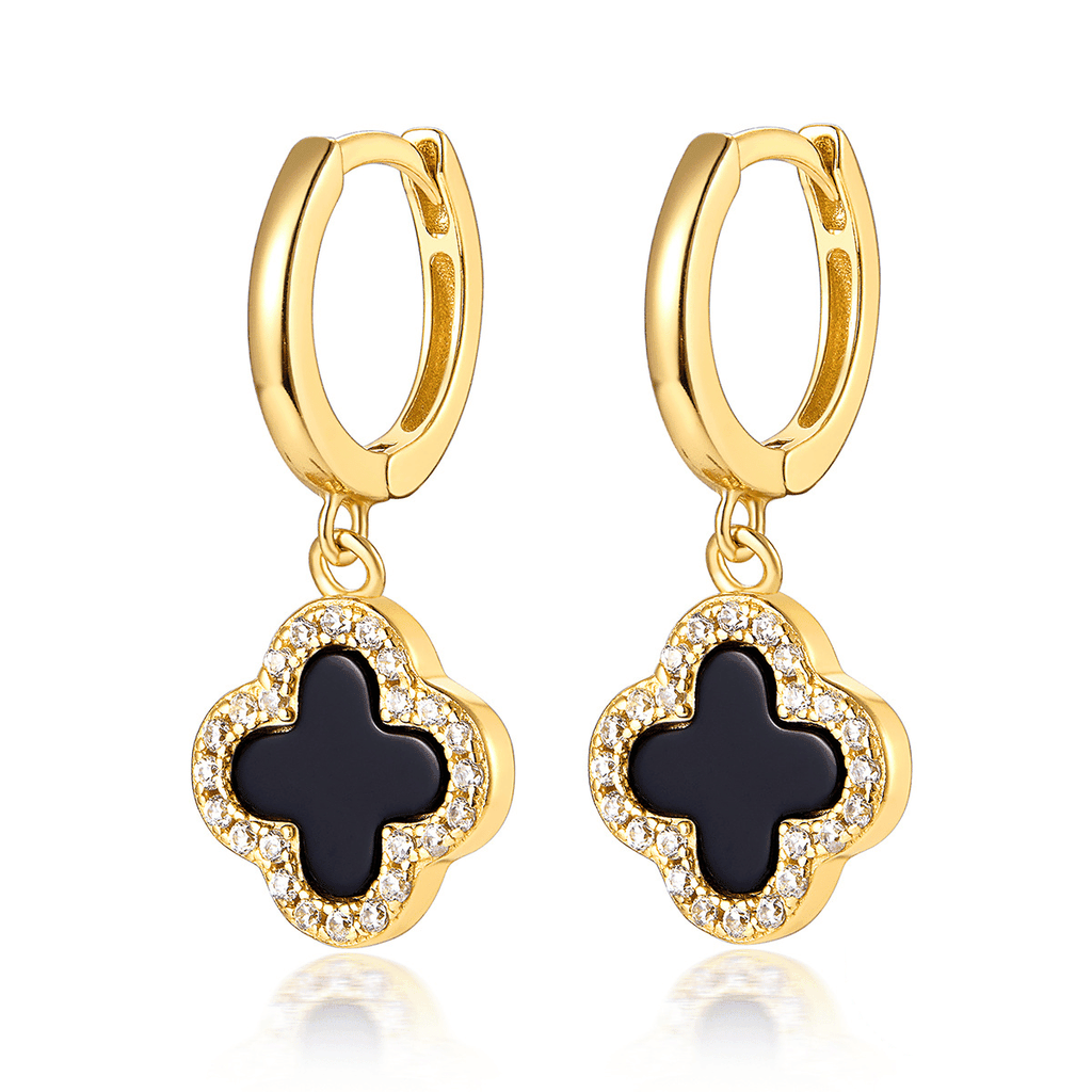Lucky Clover Drop Hoops Earrings | Khuyên Tai Sterling Silver 925 Phủ Bạch Kim/Vàng 18K
