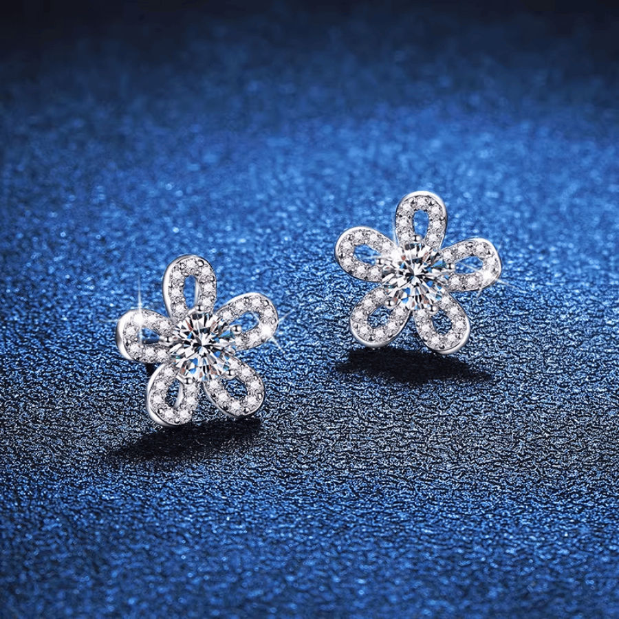 Sweet Sakura Stud Earrings | Khuyên Tai Moissanite 2 Carat Round Cut | Sterling Silver 925 | Kèm Giấy Kiểm Định GRA