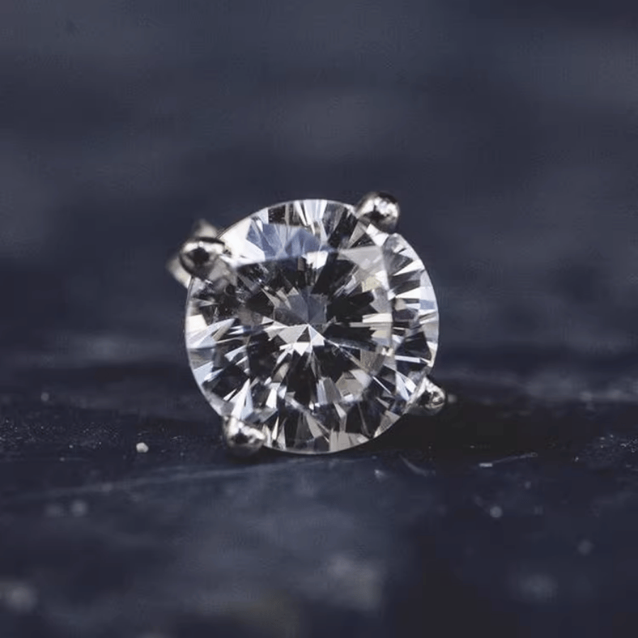 Classic Solitaire Stud Earrings | Khuyên Tai Moissanite 2 Carat Round Cut | Sterling Silver 925 | Kèm Giấy Kiểm Định GRA