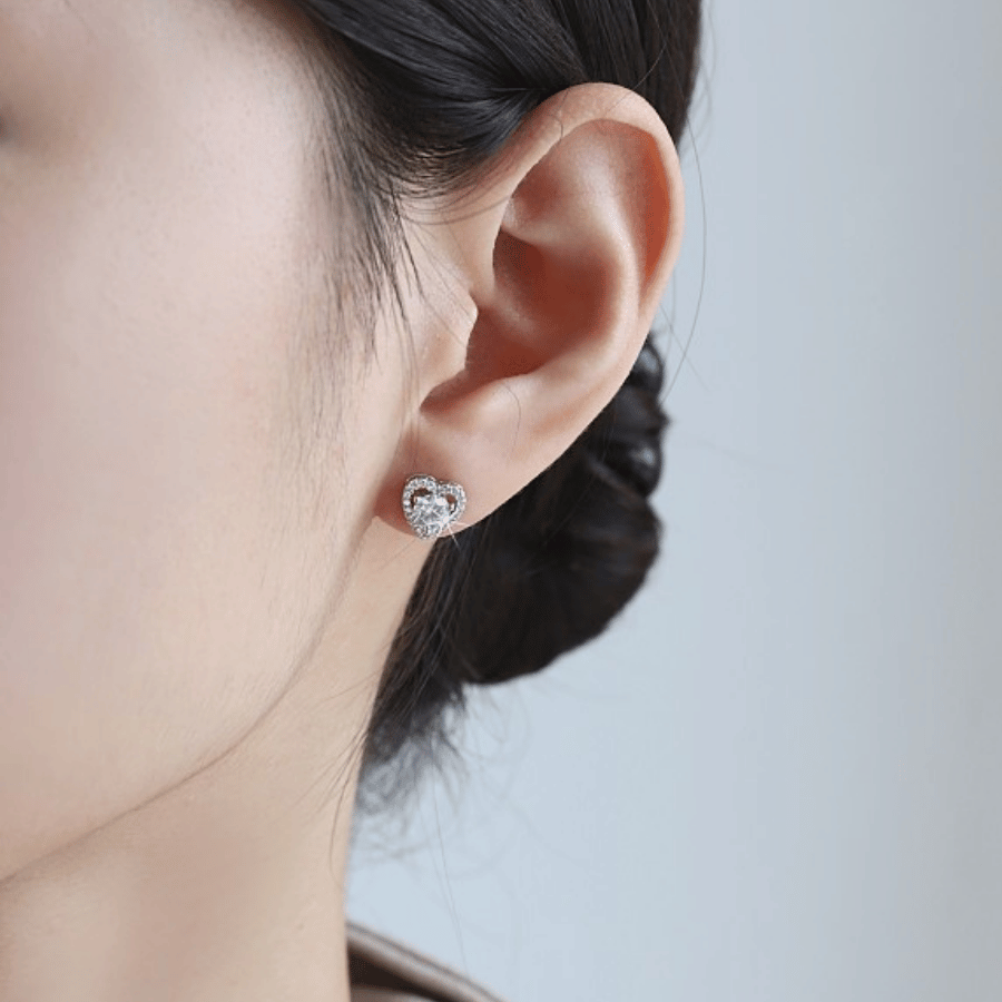 Eternal Heart Stud Earrings | Khuyên Tai Moissanite 2 Carat Round Cut | Sterling Silver 925 | Kèm Giấy Kiểm Định GRA