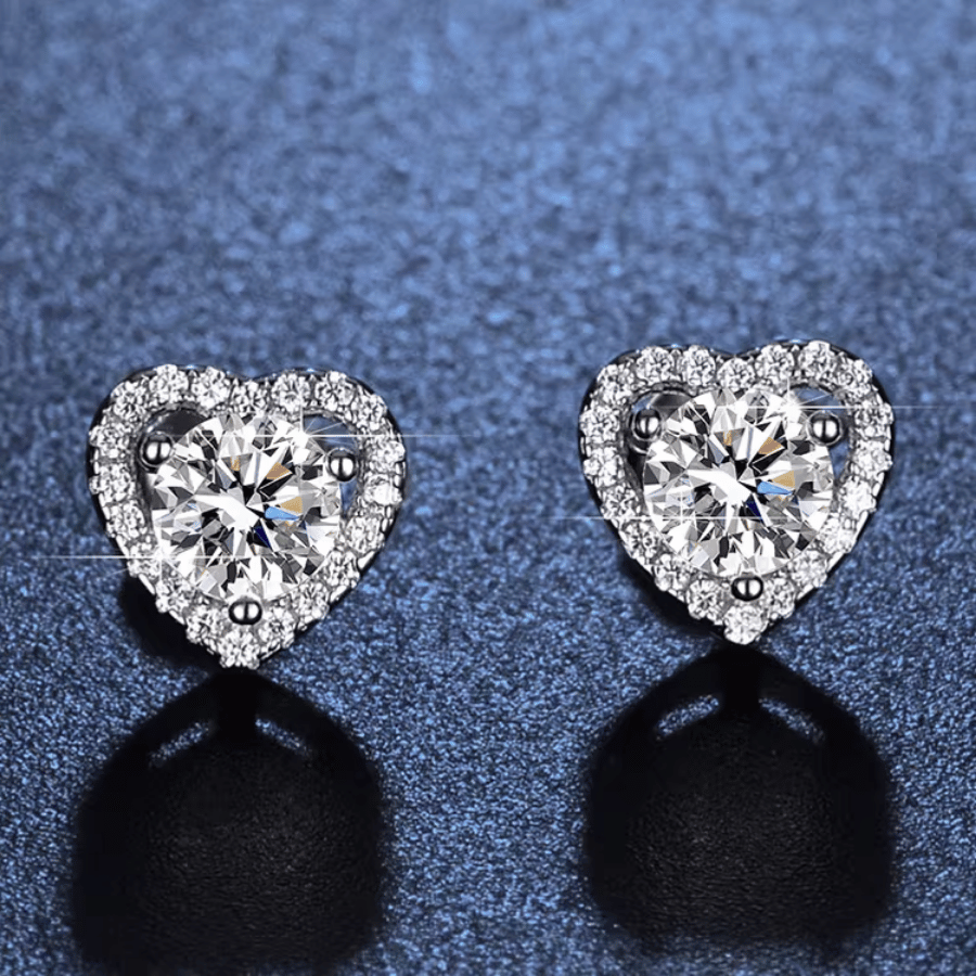 Eternal Heart Stud Earrings | Khuyên Tai Moissanite 2 Carat Round Cut | Sterling Silver 925 | Kèm Giấy Kiểm Định GRA
