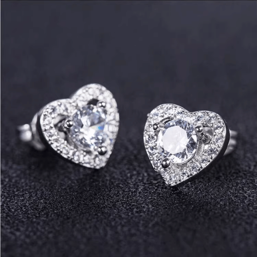 Eternal Heart Stud Earrings | Khuyên Tai Moissanite 2 Carat Round Cut | Sterling Silver 925 | Kèm Giấy Kiểm Định GRA