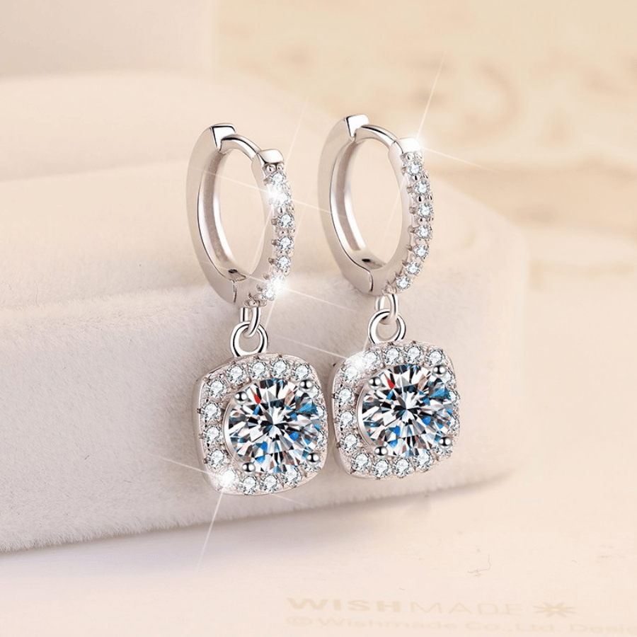 Elegant Drop Earrings | Khuyên Tai Moissanite 2 Carat Round Cut | Sterling Silver 925 | Kèm Giấy Kiểm Định GRA