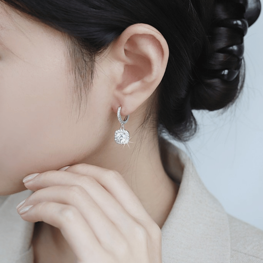 Elegant Drop Earrings | Khuyên Tai Moissanite 2 Carat Round Cut | Sterling Silver 925 | Kèm Giấy Kiểm Định GRA