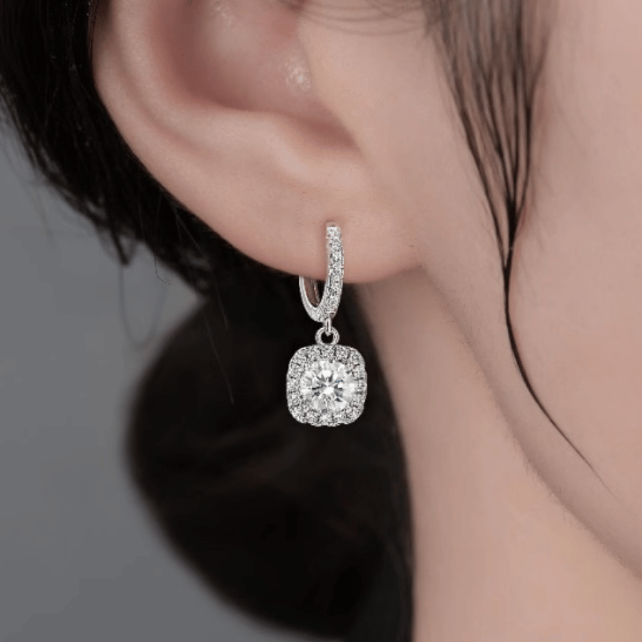 Elegant Drop Earrings | Khuyên Tai Moissanite 2 Carat Round Cut | Sterling Silver 925 | Kèm Giấy Kiểm Định GRA