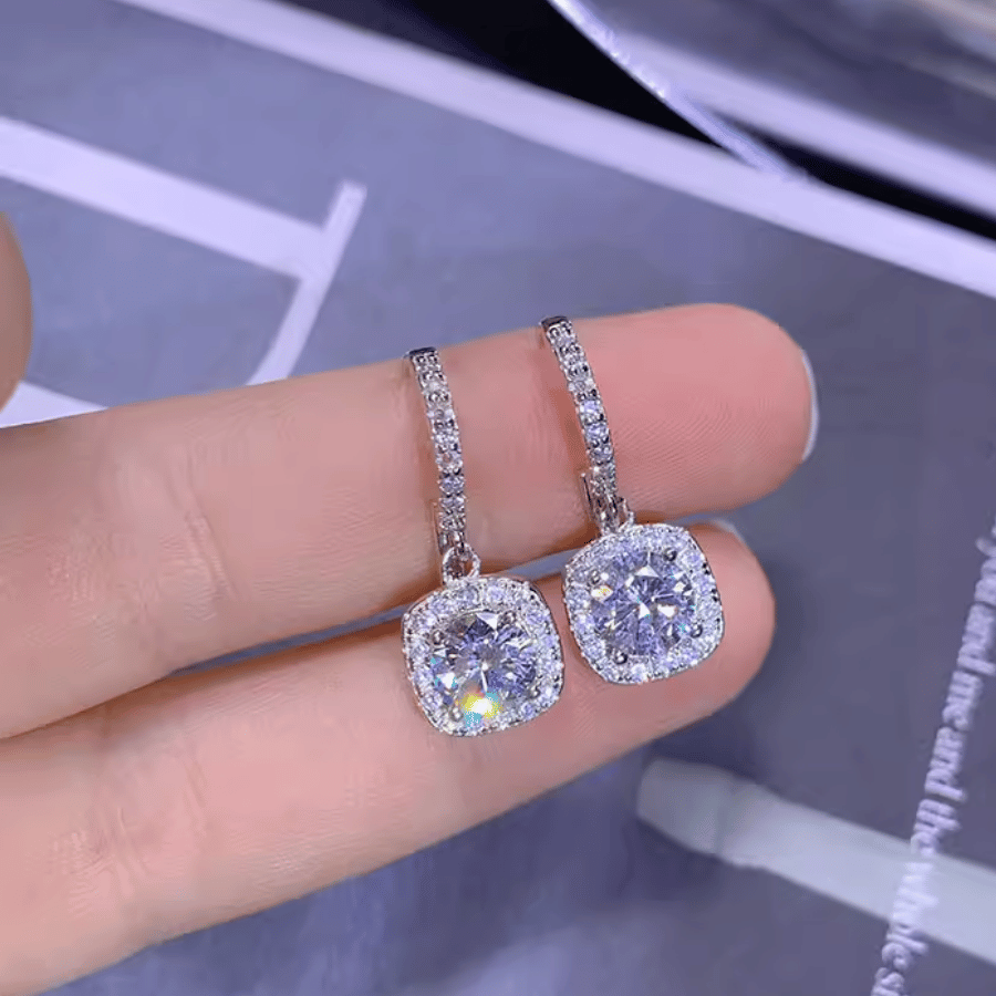 Elegant Drop Earrings | Khuyên Tai Moissanite 2 Carat Round Cut | Sterling Silver 925 | Kèm Giấy Kiểm Định GRA