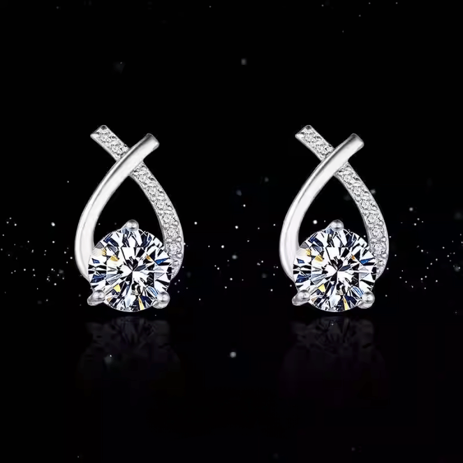 Eternal Twist Halo Stud Earrings | Khuyên Tai Moissanite 2 Carat Round Cut | Sterling Silver 925 | Kèm Giấy Kiểm Định GRA