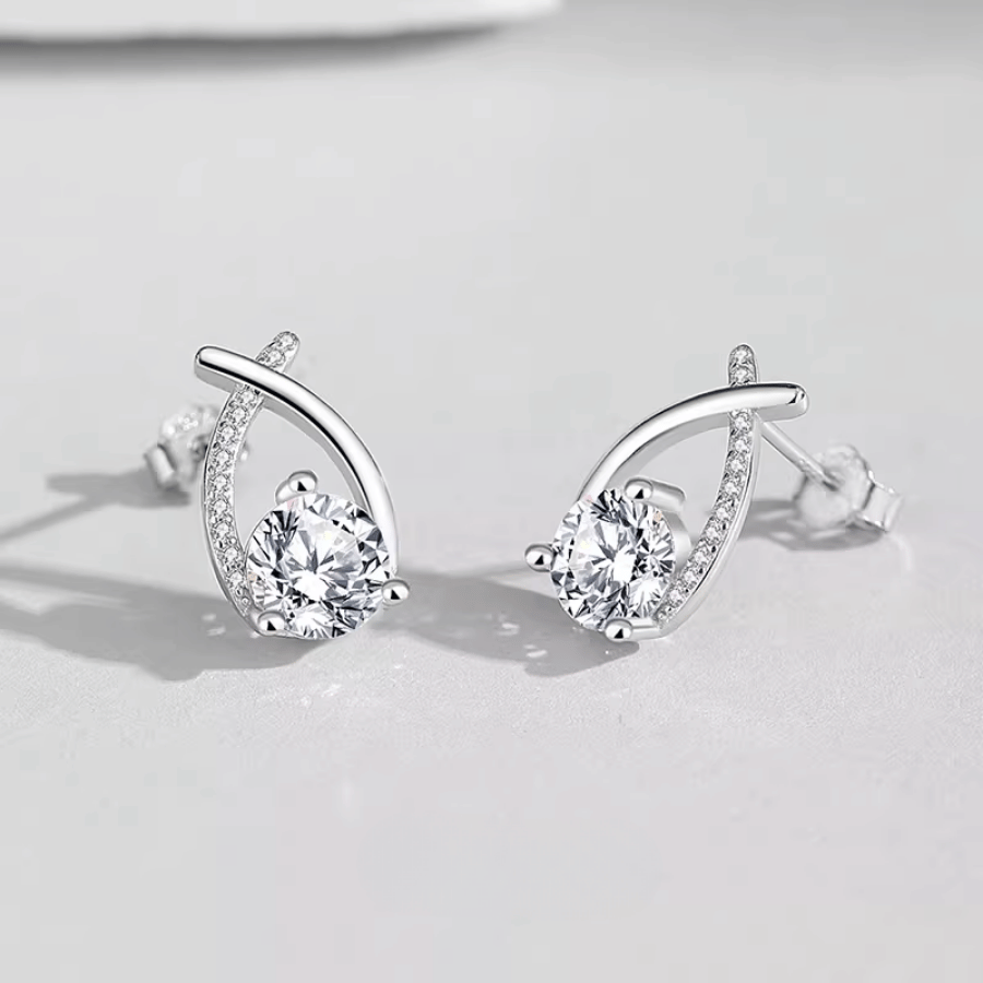Eternal Twist Halo Stud Earrings | Khuyên Tai Moissanite 2 Carat Round Cut | Sterling Silver 925 | Kèm Giấy Kiểm Định GRA