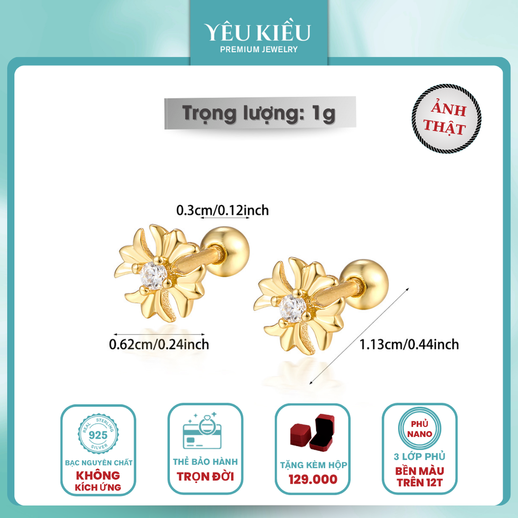 Dainty Mix Piercing | Khuyên Tai Sterling Silver 925 Phủ Bạch Kim/Vàng 18K