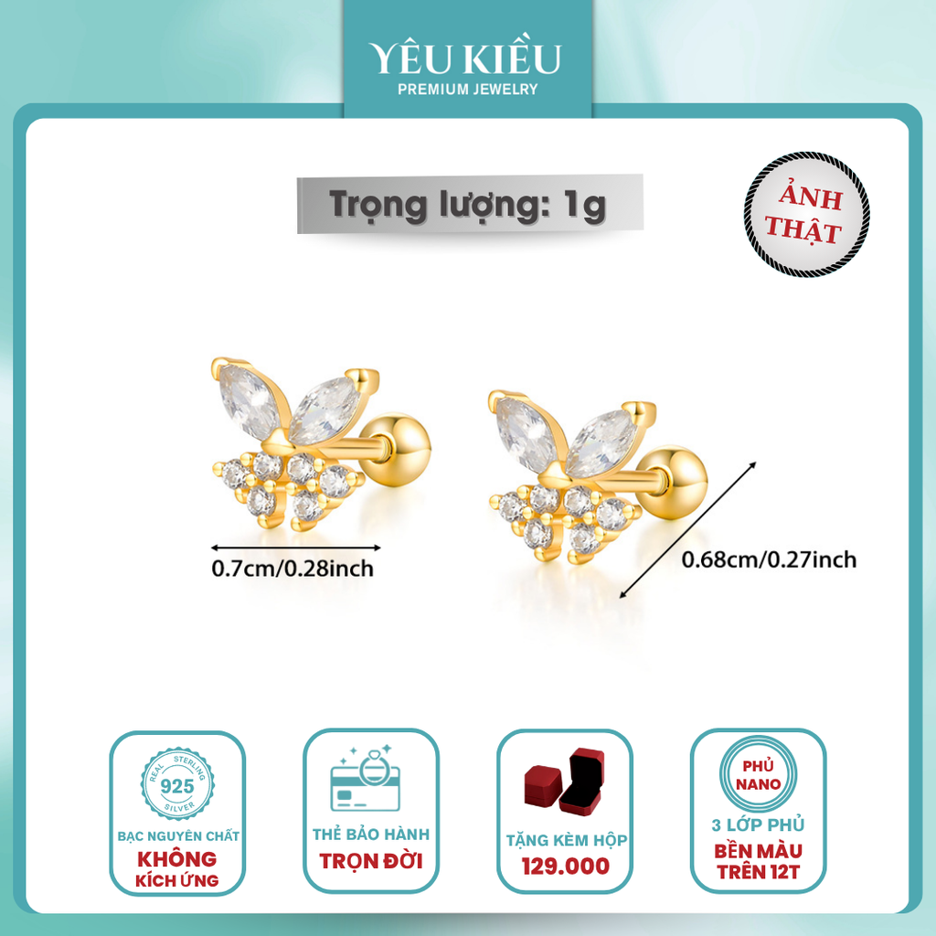 Dainty Mix Piercing | Khuyên Tai Sterling Silver 925 Phủ Bạch Kim/Vàng 18K