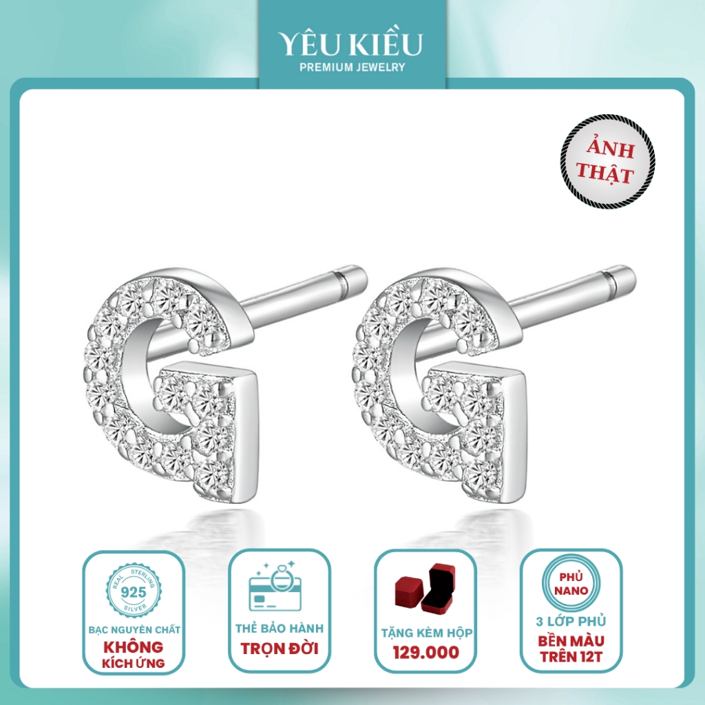 Initial Stud Earrings | Khuyên Tai Sterling Silver 925 Phủ Bạch Kim/Vàng 18K