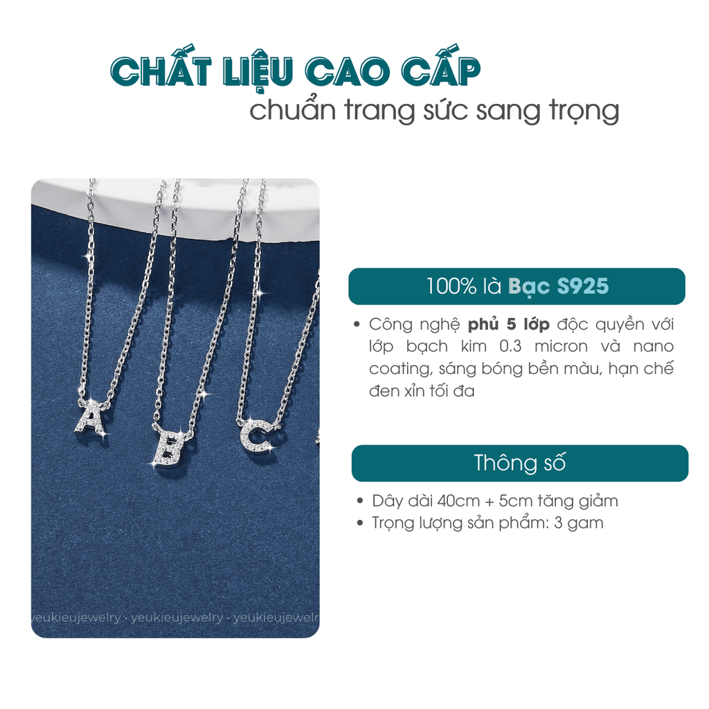 Initial Necklace | Dây Chuyền Sterling Silver 925 Phủ Bạch Kim