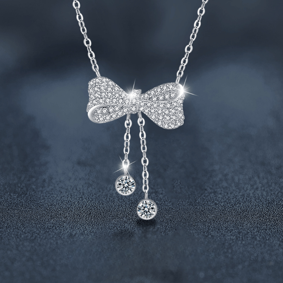 Sparkling Bow Necklace | Dây Chuyền Moissanite 0.6 Carat Round Cut | Sterling Silver 925