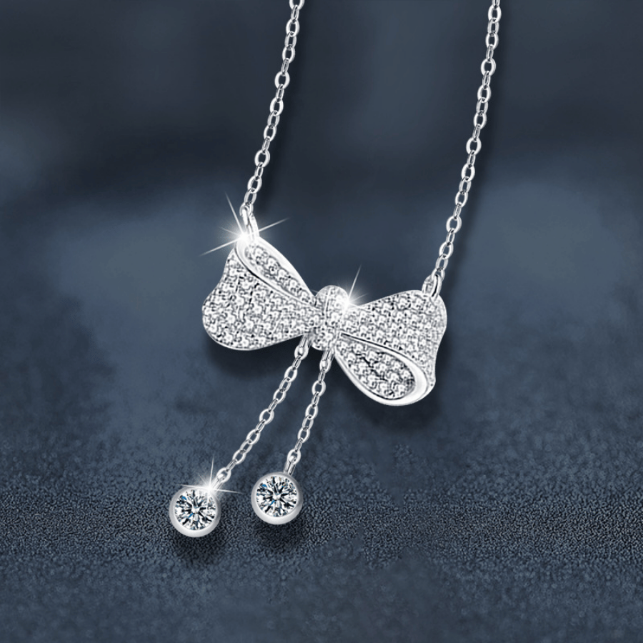 Sparkling Bow Necklace | Dây Chuyền Moissanite 0.6 Carat Round Cut | Sterling Silver 925