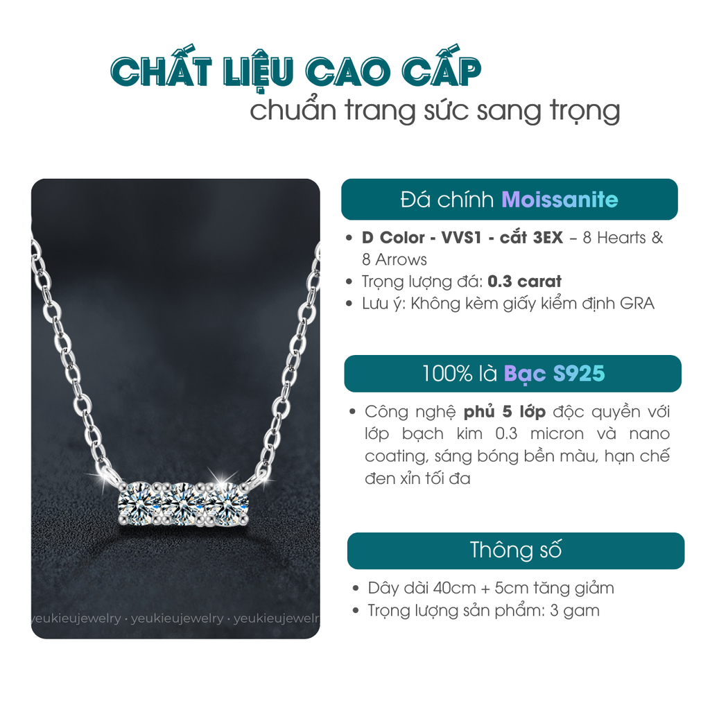 Horizontal Bar | Dây Chuyền Moissanite 0.3 Carat Round Cut | Sterling Silver 925