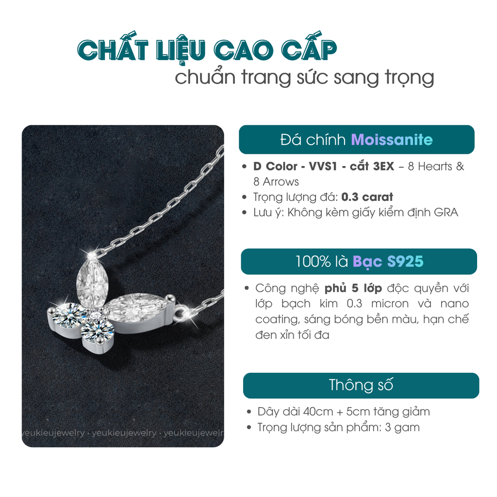 Marquise Butterfly Necklace | Dây Chuyền Moissanite 0.6 Carat Round Cut | Sterling Silver 925