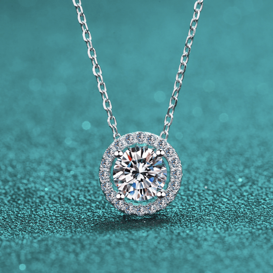 Brilliant Halo Necklace | Dây Chuyền Moissanite 2 Carat Round Cut | Sterling Silver 925 | Kèm Giấy Kiểm Định GRA