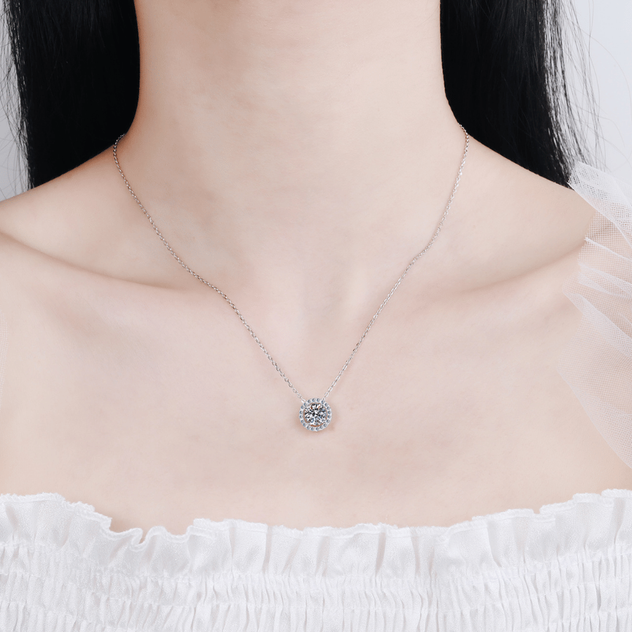 Brilliant Halo Necklace | Dây Chuyền Moissanite 2 Carat Round Cut | Sterling Silver 925 | Kèm Giấy Kiểm Định GRA