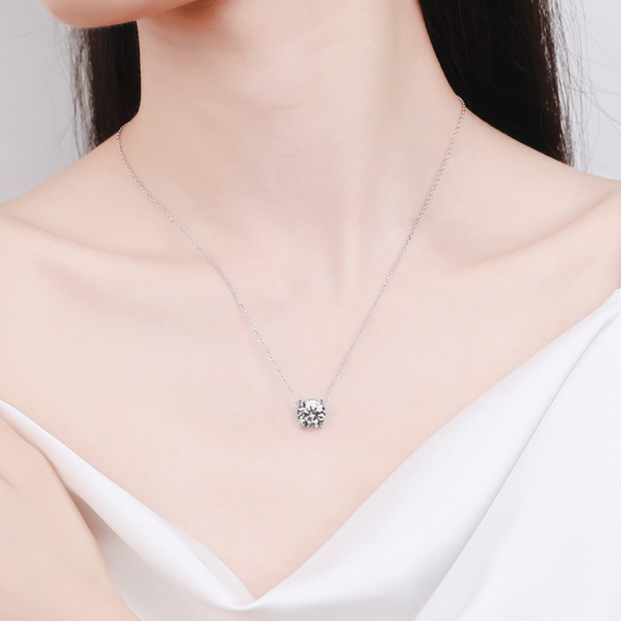 Minimal Solitaire Necklace | Dây Chuyền Moissanite 2 Carat Round Cut | Sterling Silver 925 | Kèm Giấy Kiểm Định GRA