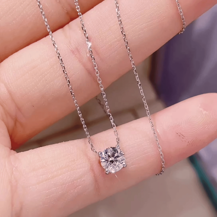 Minimal Solitaire Necklace | Dây Chuyền Moissanite 2 Carat Round Cut | Sterling Silver 925 | Kèm Giấy Kiểm Định GRA