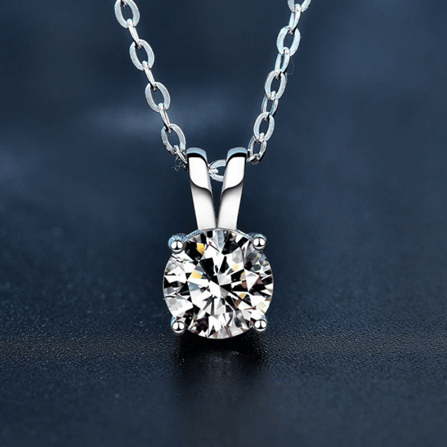 V-Minimal Solitaire Necklace | Dây Chuyền Moissanite 2 Carat Round Cut | Sterling Silver 925 | Kèm Giấy Kiểm Định GRA