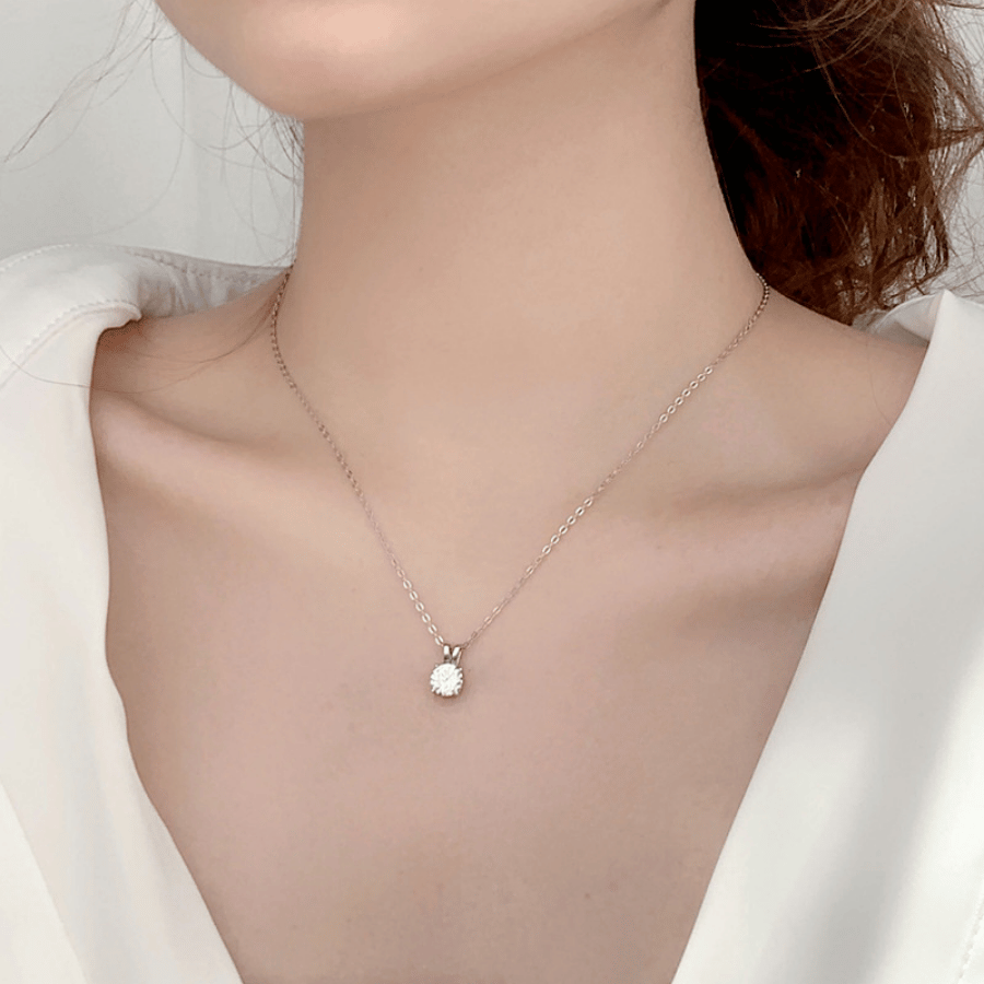 V-Minimal Solitaire Necklace | Dây Chuyền Moissanite 2 Carat Round Cut | Sterling Silver 925 | Kèm Giấy Kiểm Định GRA