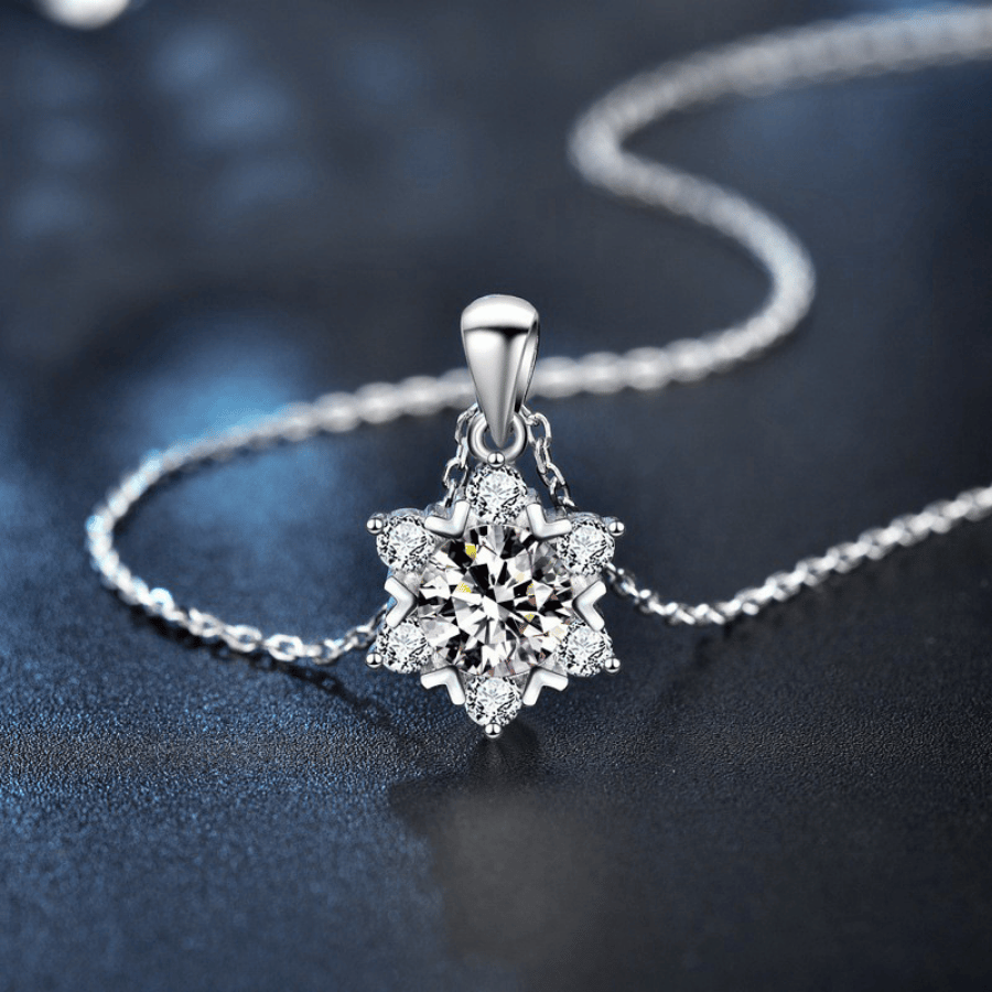 Snowflake Halo Necklace | Dây Chuyền Moissanite 2 Carat Round Cut | Sterling Silver 925 | Kèm Giấy Kiểm Định GRA