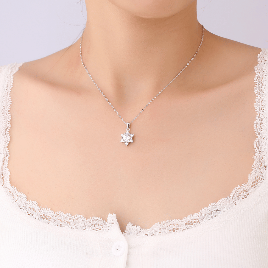 Snowflake Halo Necklace | Dây Chuyền Moissanite 2 Carat Round Cut | Sterling Silver 925 | Kèm Giấy Kiểm Định GRA