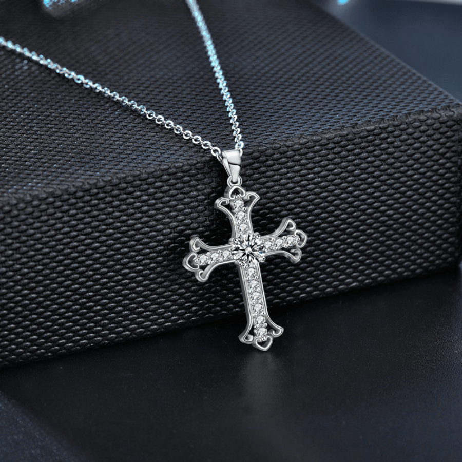 Cross Pendant Necklace | Dây Chuyền Moissanite 2 Carat Round Cut | Sterling Silver 925 | Kèm Giấy Kiểm Định GRA