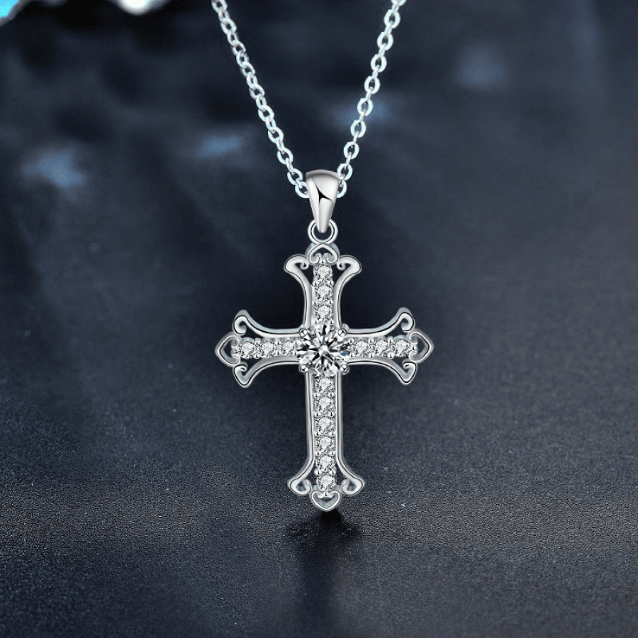 Cross Pendant Necklace | Dây Chuyền Moissanite 2 Carat Round Cut | Sterling Silver 925 | Kèm Giấy Kiểm Định GRA