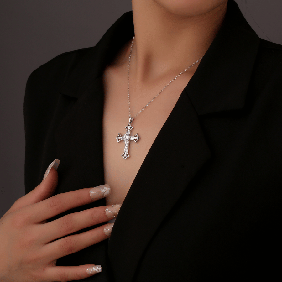 Cross Pendant Necklace | Dây Chuyền Moissanite 2 Carat Round Cut | Sterling Silver 925 | Kèm Giấy Kiểm Định GRA