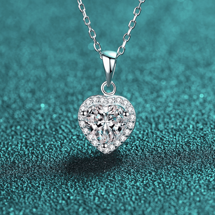 Heart Halo Necklace | Dây Chuyền Moissanite 2 Carat Round Cut | Sterling Silver 925 | Kèm Giấy Kiểm Định GRA