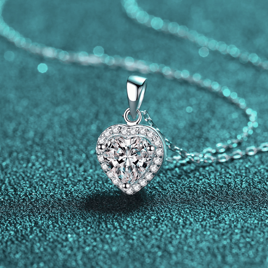 Heart Halo Necklace | Dây Chuyền Moissanite 2 Carat Round Cut | Sterling Silver 925 | Kèm Giấy Kiểm Định GRA