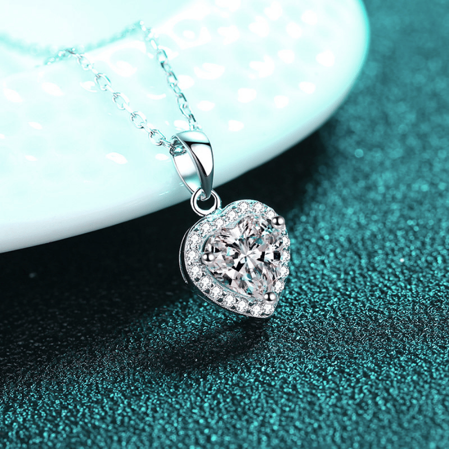 Heart Halo Necklace | Dây Chuyền Moissanite 2 Carat Round Cut | Sterling Silver 925 | Kèm Giấy Kiểm Định GRA