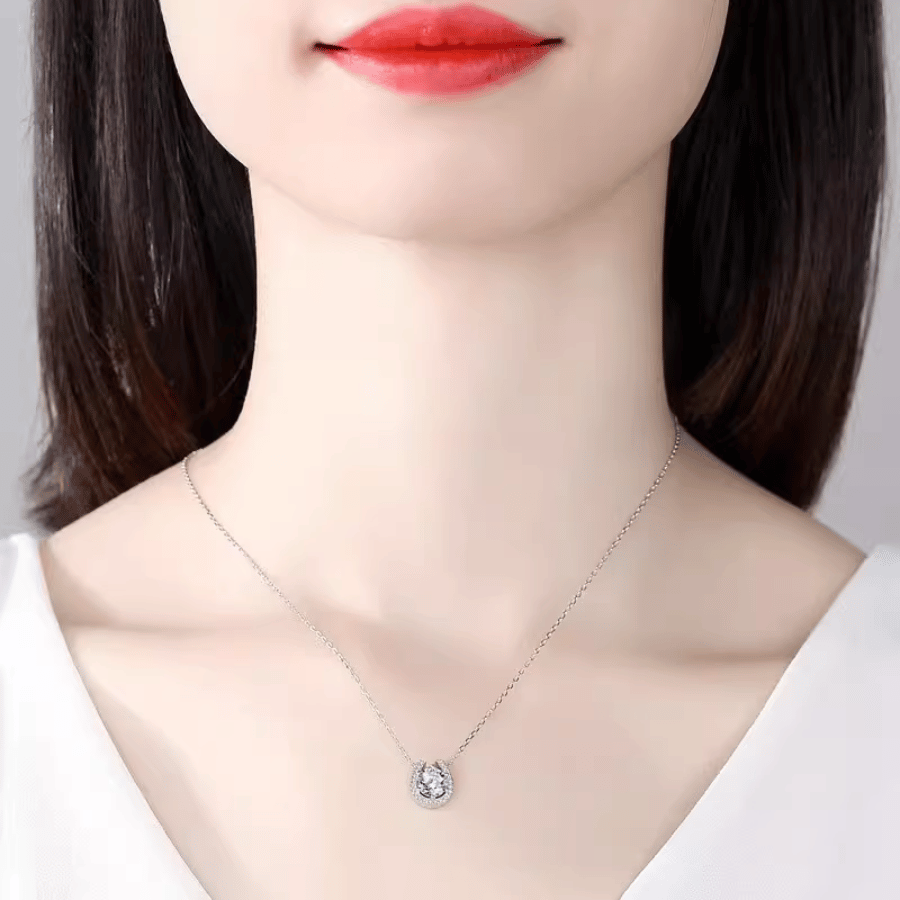 Moon Crescent Necklace | Dây Chuyền Moissanite 2 Carat Round Cut | Sterling Silver 925 | Kèm Giấy Kiểm Định GRA