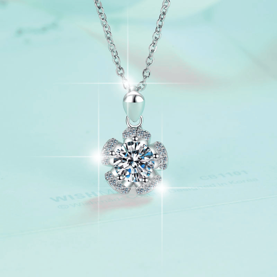 Petal Blossom Halo Necklace | Dây Chuyền Moissanite 2 Carat Round Cut | Sterling Silver 925 | Kèm Giấy Kiểm Định GRA