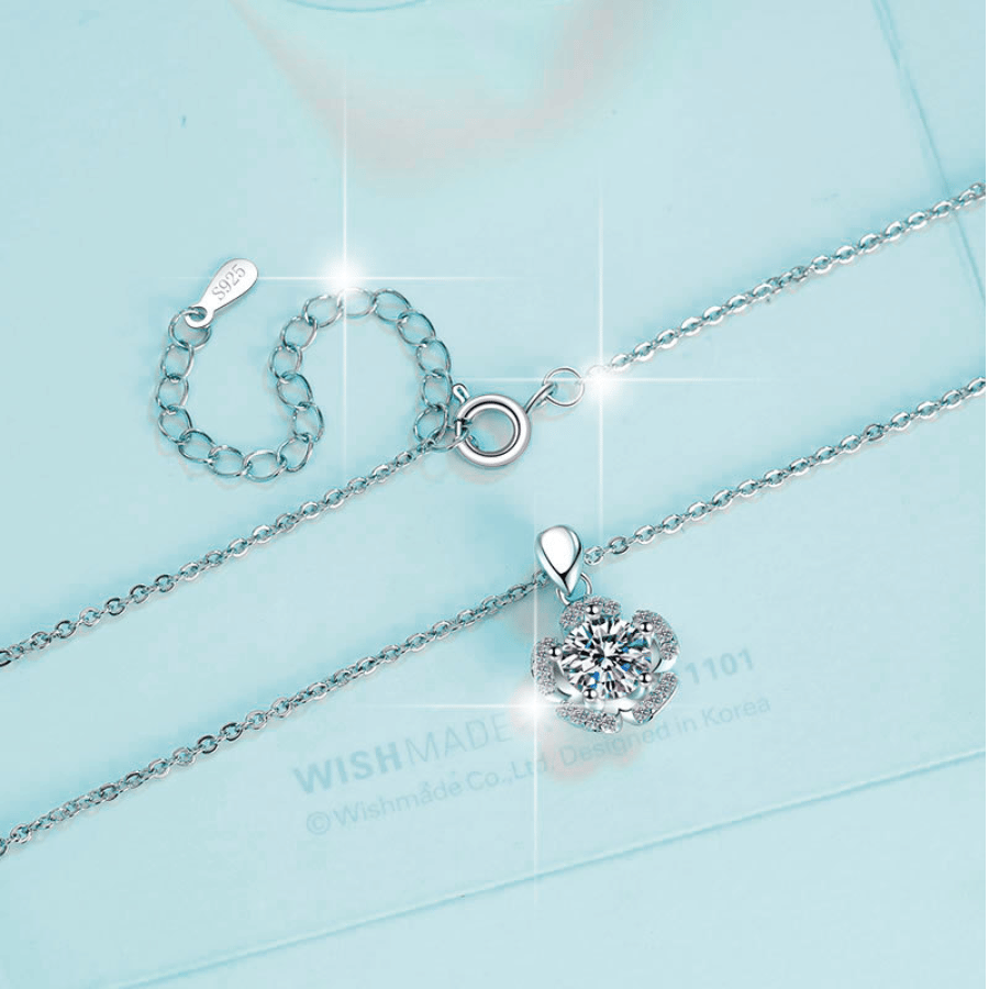 Petal Blossom Halo Necklace | Dây Chuyền Moissanite 2 Carat Round Cut | Sterling Silver 925 | Kèm Giấy Kiểm Định GRA
