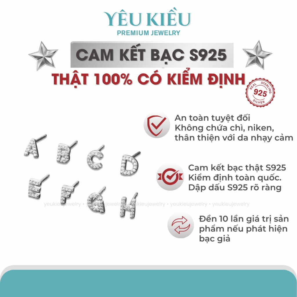 Initial Stud Earrings | Khuyên Tai Sterling Silver 925 Phủ Bạch Kim/Vàng 18K