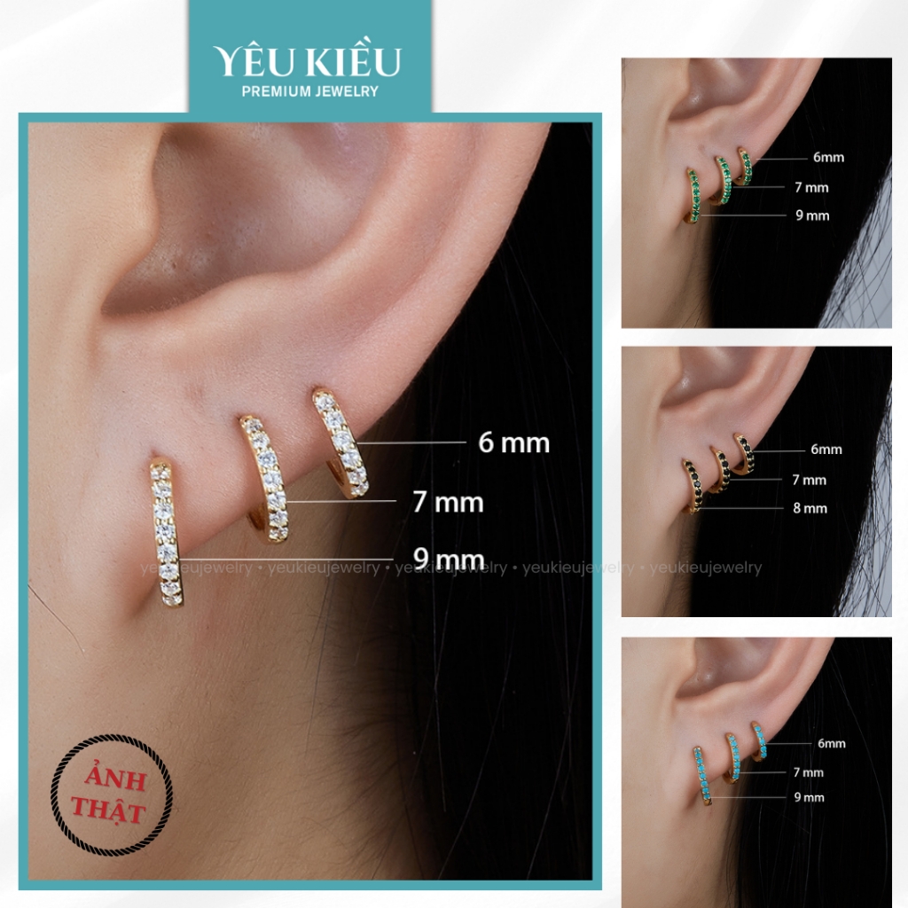 Full Pavé Eternity Hoops | Khuyên Tai Sterling Silver 925 Phủ Bạch Kim/Vàng 18K