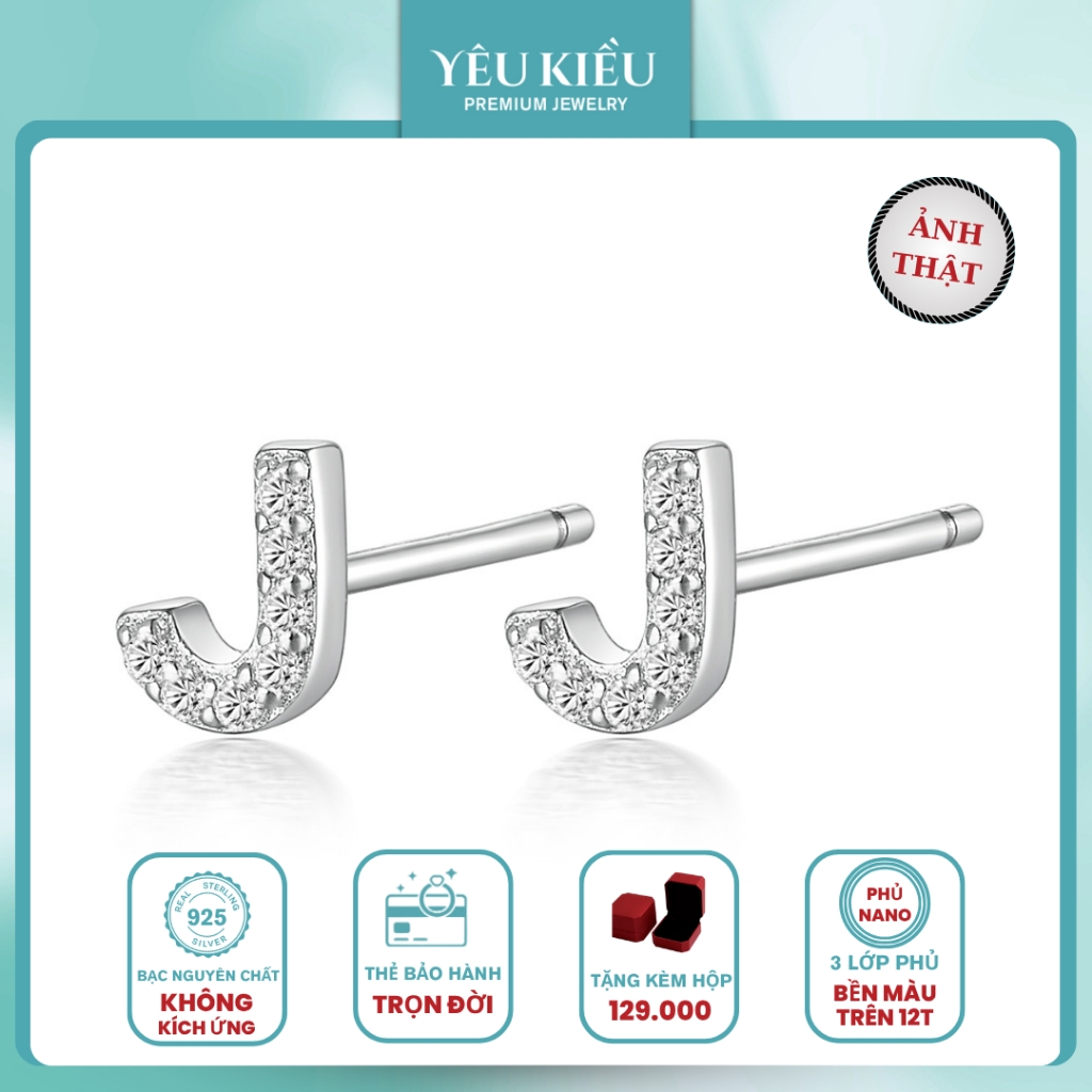 Initial Stud Earrings | Khuyên Tai Sterling Silver 925 Phủ Bạch Kim/Vàng 18K