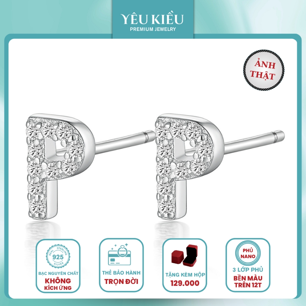 Initial Stud Earrings | Khuyên Tai Sterling Silver 925 Phủ Bạch Kim/Vàng 18K